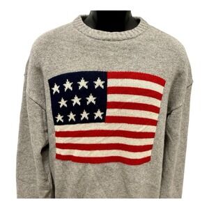 Ebbets Field Flannels Wool Blend Sweater Gray USA Flag Knit Pullover Unisex Med